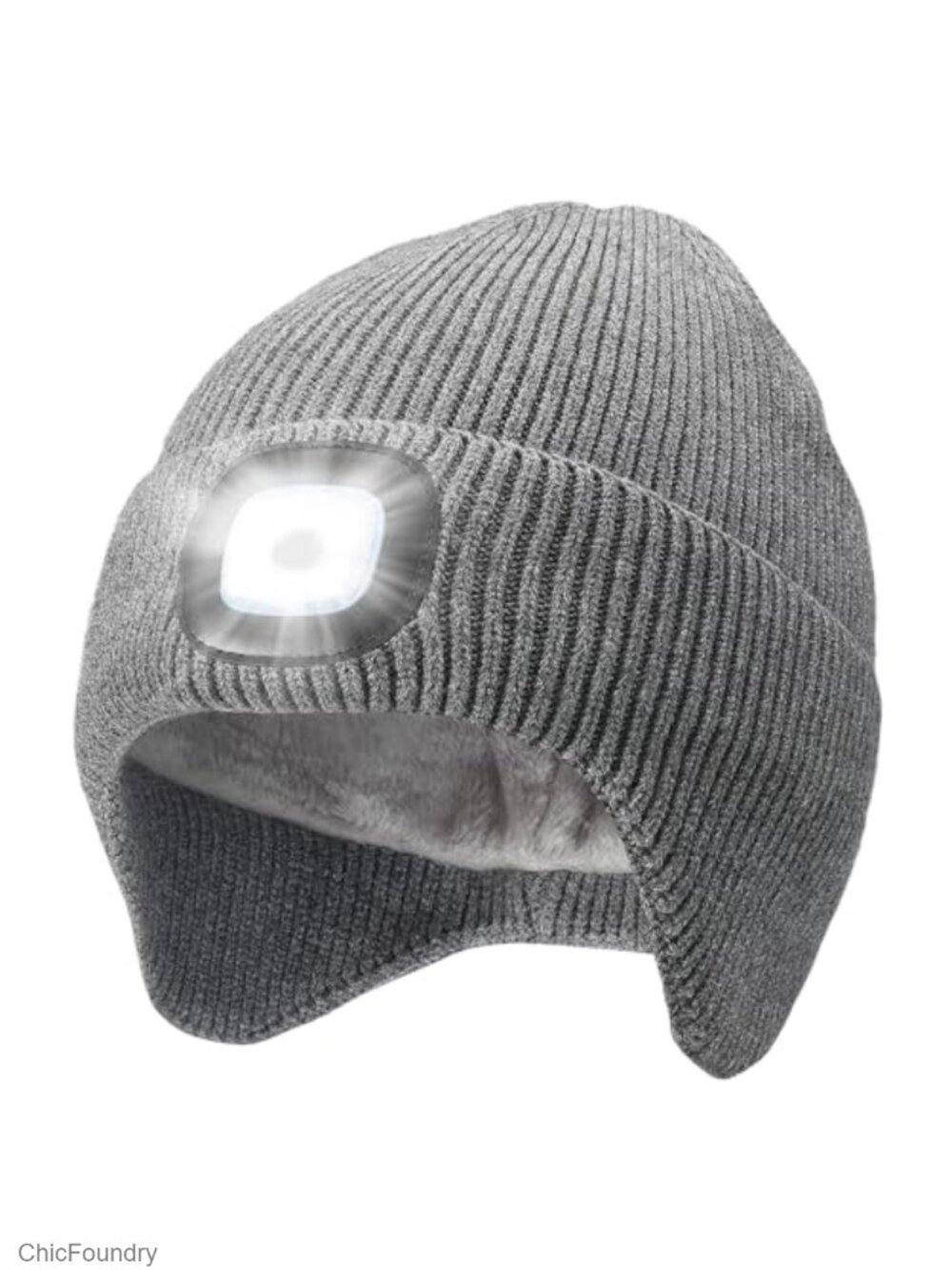 Fleece Lined Beanie with Built-in Light USB-C Rechargeable Ear Flaps One Size